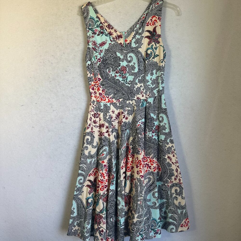 Eva Rose dress women sz M black blue‎ paisley midi sleeveless retro pin up swing